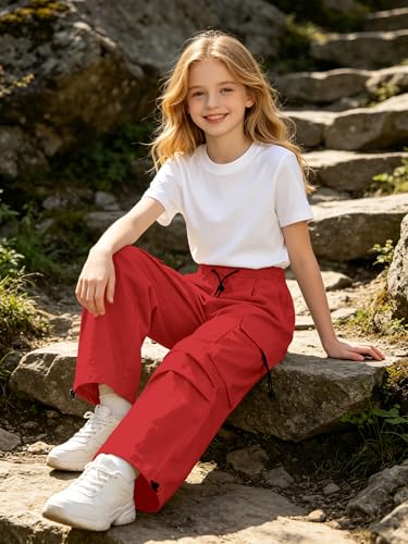 Image of SANGTREE Girls Parachute Pants Loose Lightweight Drawstring Waist Hip Hop Cargo Pants,6-16 Years