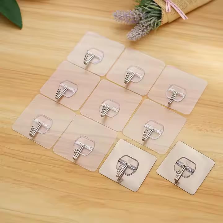 Generic 6cm Mini Transparent Adhesive Hooks 22 lbs Heavy Duty Pack of 12 Nail-Free Waterproof Hooks for Towels, Windows, Cabinets, Mugs, and Outdoor Use