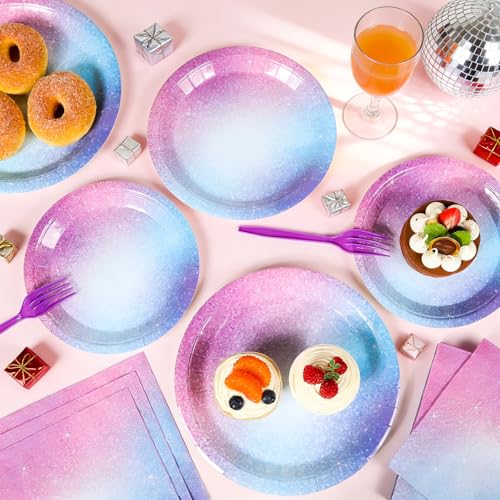 Image of 96pcs Kpop Birthday Party Decoration Kpop Music Paper Plates and Napkin Magical Music Theme Tableware Set Purple Demon Party Supplies for Birthday Baby Shower Women Pop Fans Lover Serve 24