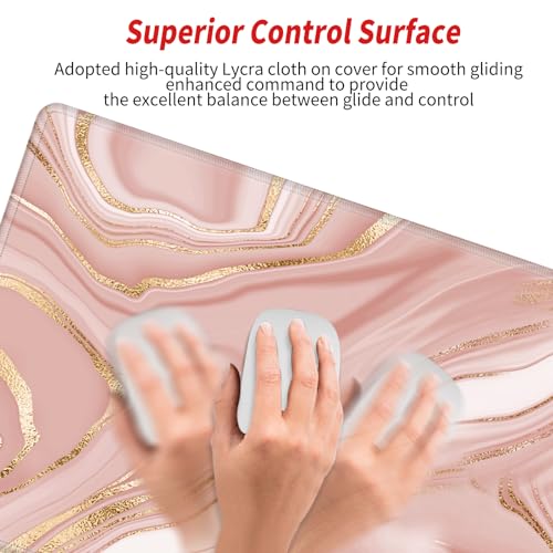 Image of Gold Pink Marble Mouse Pad 24 x 12 inch Mousepad Gaming Desk Mat Large Computer Pad with Non-Slip Base Office Home Work