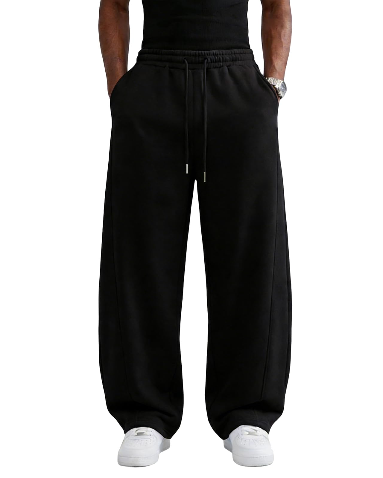 Wangdo Mens Baggy Sweatpants Wide Leg Lounge Cotton Jogging Pants Casual Elastic Waist Joggers with Pockets