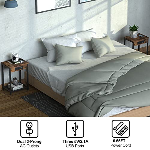 Caduke Nightstand With Charging Station Set Of 2 Side End Table With Usb Ports And Power Outlets Industrial Bedside For Bedroom Living Room Farmhouse, Rustic Brown And Black #TOP4
