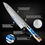 SENKEN 7-Piece Couteau de cuisine de Damas - Collection Tsunami - 67-Layer Japonais VG10 Acier - Couteau de chef, Cleaver, Santoku, Pain, Boning, & Plus