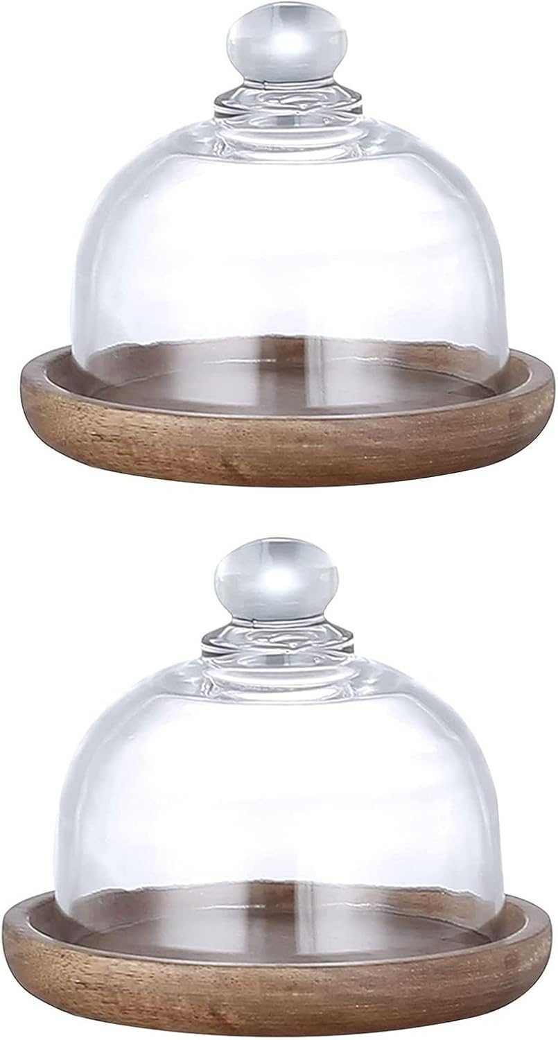 DKULMN 2 Pieces Wooden Butter Dish, Porcelain Butter Dish with Lid Airtight Butter Keeper for Cream Cheese Cake