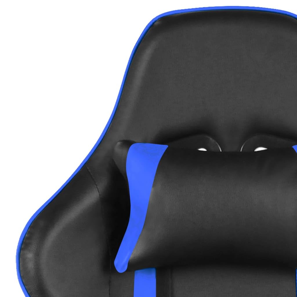Gaming-Stuhl mit Fußstütze und Drehfunktion Blau PVC Metall ergonomisch für Büro Homeoffice Jugend PC Esport komfortabel mit Rücken- und Nackenkissen