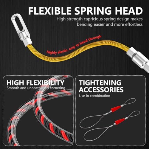 Image of Serplex 50ft Fish Tape Wire Puller Pulling Wire Through Conduit Easy Wire Puller Tool with Dual Looped Ends Braided Flexible Wire Puller Tool for Walls, Floors, Electrical Conduit, Networking