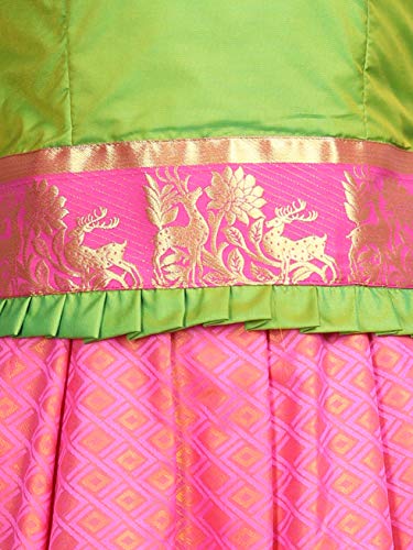 Image of kaatru Thana Girls Pavadai Set D54 - Lehenga Choli - Green & Pink