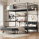 Jocoevol Twin Loft Bed with Desk and Mattress, Metal Bunk Bed Frame, Black
