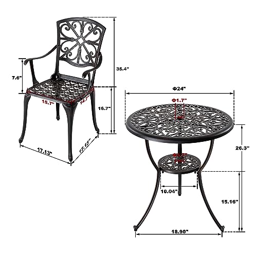 Nuu Garden SCD010-02GR 3 Piece Outdoor Bistro Set Cast Aluminum Patio Set Bistro Table Set Rustproof Patio Table And Chairs thumb #5