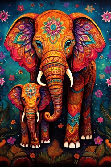 TREXEE DIY 5D Diamond Painting Kits for Adults & Kids Beginners Full Drill Diamond Painting by Number, A Colorful Elephant with Flowers DIY Diamond Paint by Numbers Kit (30 * 40cm)(Without Frame)-image-6