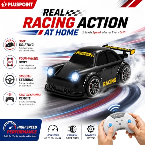 Image of PLUSPOINT Smart RC Drift Toy Car for Kids | 2.4GHz Remote Control Car with Gesture Induction, Follow me, LED Lights & Music | Rechargeable Drift Racing Car for Boys & Girls Age 3+