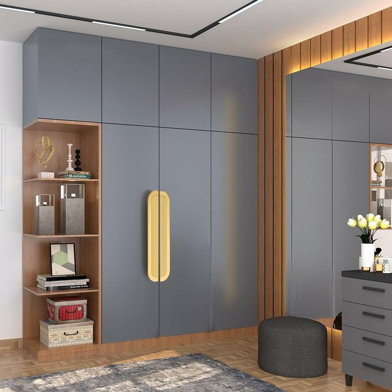 Image of HARMONUS Fancy Aluminium Kitchen Cabinet Handle 24 Inch Long Pull Handle for Wardrobes, Door Handle, Drawer Handle, PVD Gold Finish Aluminium Alloy (1 Set-1 Pair Left & Right) HCPVDGSAC-60-24INCH