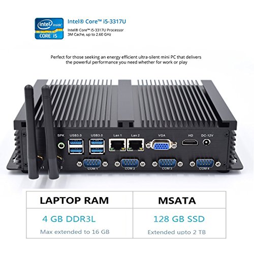 Image of Powerful Mini PC, i5 CPU Office Computer, 4GB RAM, 128GB SSD, 4xCOM RS232, 2xNICs, HD, VGA, Metal Case