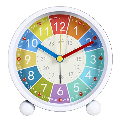 Reloj Despertador Niños, sin Tic-TAC Despertador Infantil con Pilas, Reloj de Aprendizaje con Luz Nocturna Despertadores Analógico Silencioso Estudiantes Regalos para Niñas y Niños 4 Pulgadas Redondo