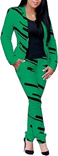 Women's 2 Piece Outfits Long Sleeve Stripe Jacket Top and Pants Suit Set