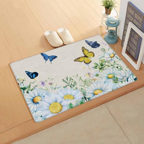 Botanical Floral Kitchen Bath Door Mat Cushioned Runner Rug,Washable Welcome Floor Sink Antifatigue Mat,Waterproof & Non-Slip Comfort Standing Doormat,Farmhouse Vintage Spring Herb Plant 18