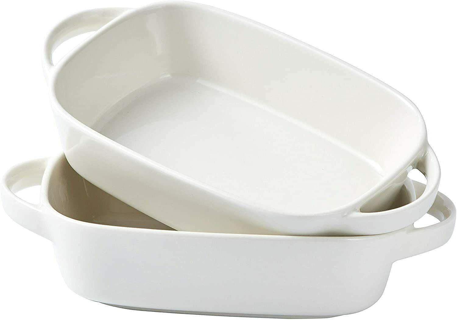 Bakeware Set of 2 Rectangular Lasagna Pan Dish 10.5x6 in White Baking supplies Kitchen accessories C