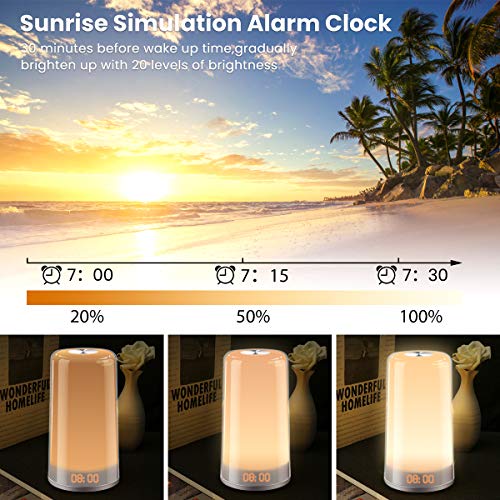 Elfeland Wake Up Light Alarm Clock Sunrise Simulation Digital LED Clock with 5 Natural Sounds & Snooze Function, 256 Color RGB Mode Night Light, Touch Control Dimmable Bedside Lamp for Bedrooms Gift