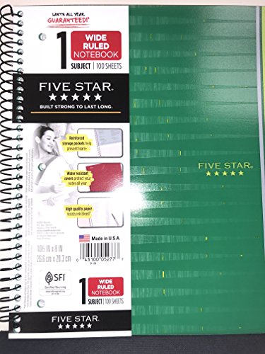 Five Star Patterned Spiral Notebook 1 Subject Wide Ruled, green