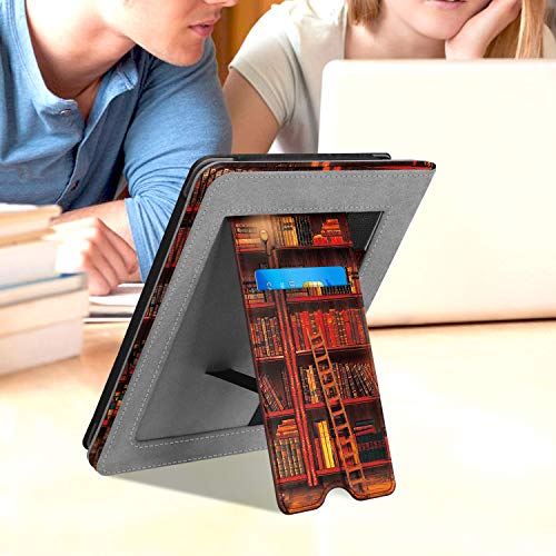 FINTIE Funda Vertical para 6" Kindle Paperwhite (10.ª Generación, 2018/Toda la Vieja Generación 2012-2017) - Carcasa de Cuero Sintético con Bolsillo para Tarjeta y Correa de Mano, Biblioteca