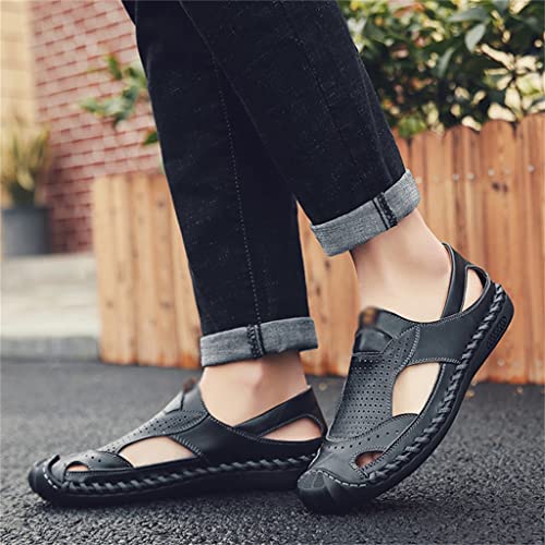Shoes Men's Sandals Genuine Leather Beach Shoe Hollow Cut Out Flats Casual Sandals(40)2