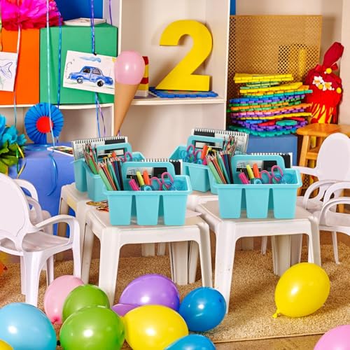 Image of WILLBOND 12 Pcs Classroom Storage Caddies Stackable Utility Caddies with 4 Compartment Plastic Caddy with Handle Portable Storage Bins Organizers for Kids Schools Art Craft Supplies