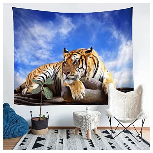 GDSLEP Väggbonad blå himmel och tiger gobeläng väggkonst estetiska vägghängningar – gobelänger för flicka pojke sovrum vardagsrum inredning 150 x 199 cm