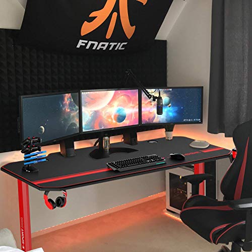 VIT 55 Inch Ergonomic Gaming Desk, T-Shaped Office PC Computer Desk with Full Desk Mouse Pad, Gamer Tables Pro with USB Gaming Handle Rack, Stand Cup Holder&Headphone Hook (55 inch, Red) - Thumbnail 7