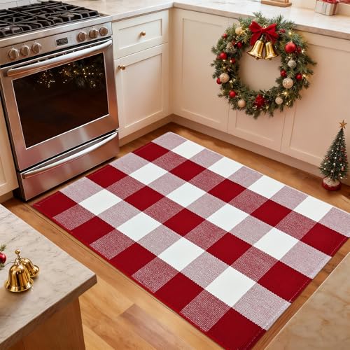 Tapete decorativo de algodón tejido plano 2'x3' rojo miniatura 4