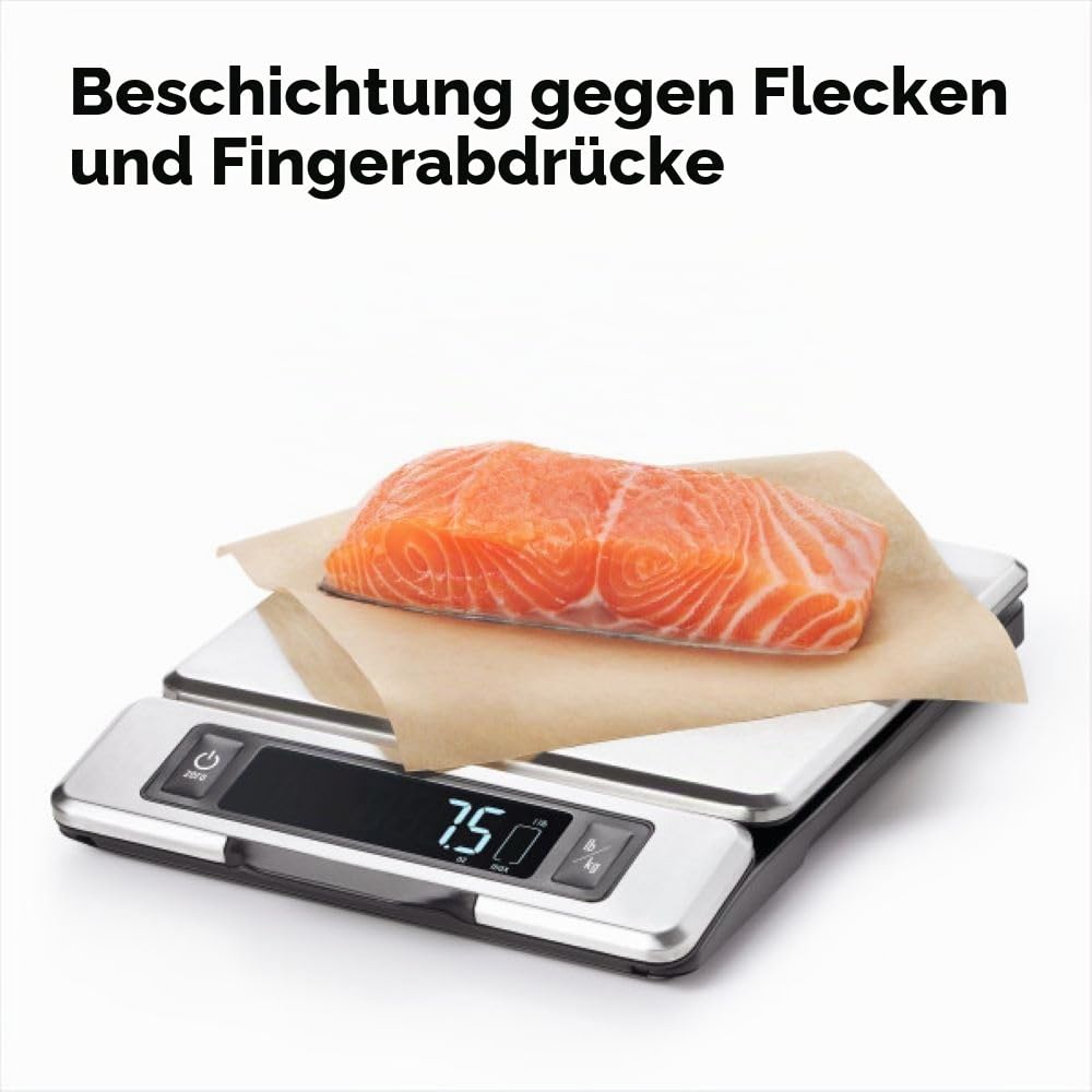 OXO Good Grips 5 kg Edelstahl-Küchenwaage:Ausziehbares Display für schattenfreie Anzeige+Leicht ablesbare digitale Zahlen+Kompaktes Design+Präzision beim Wiegen in der Küche Elektronische Küchenwaage