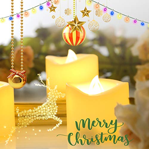 Image of Battery Operated LED Votive Candles Realistic Flickering Flameless Tea Lights Set Bulk Electric Fake Night Candle Lights for Xmas Christmas Party Wedding Decorations Gifts 24 Pack Batteries Included