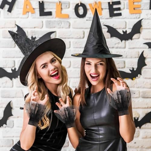 Lace Lolita Pearl Wrist Cuffs Gloves Halloween Lolita Black Lace False Sleeves Gloves Y2k Costume Accessories for Women Girls Halloween Cosplay Party Décor2