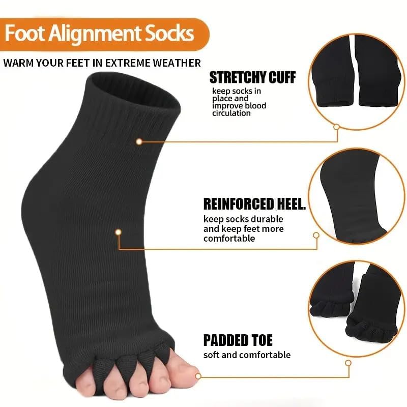 Image of cotton Foot Alignment Socks 5 Finger Toe Separator for Men & Women, Plantar Fasciitis Leg Foot Pain Relief Bunion Corrector, Hallux Valgus, Orthopaedic Socks for Office, Yoga, Gym