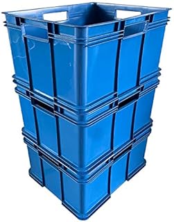 3 x 28 Litre Unibox Industrial Stacking Plastic Storage Boxes Containers Crates (Blue)