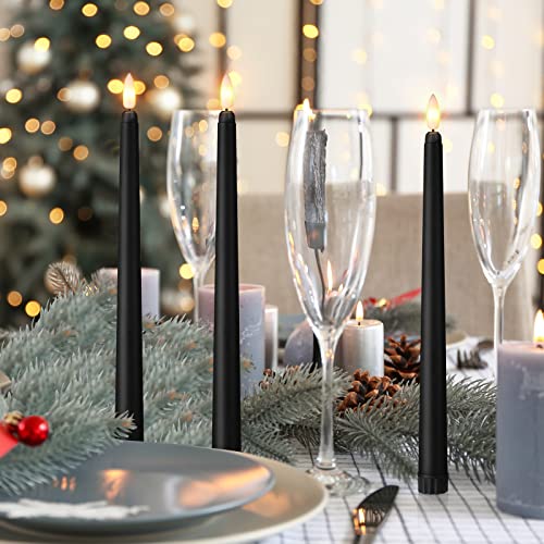 Image of Handepo 48 Pack Flameless Taper Candles Realistic with Yellow Flickering Candlelights Plastic 11 Inch Last Long Battery Operated Window Candlestick for Halloween Christmas(Black)