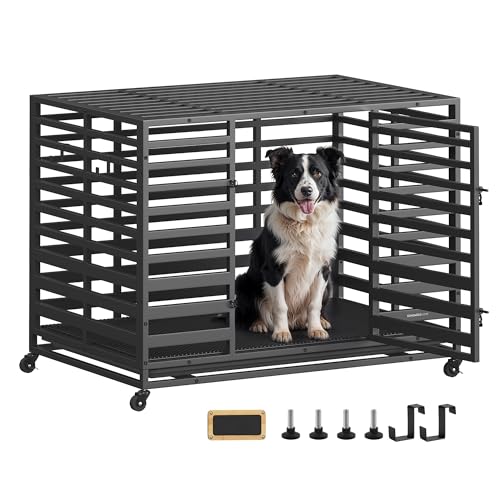 SONGMICS HOME Cage pour Chien Robuste, Taille XL, pour Grands Chiens, Niche Extensible, avec Plateau et Porte Amovibles, roulettes Verrouillables, 107 x 70 x...