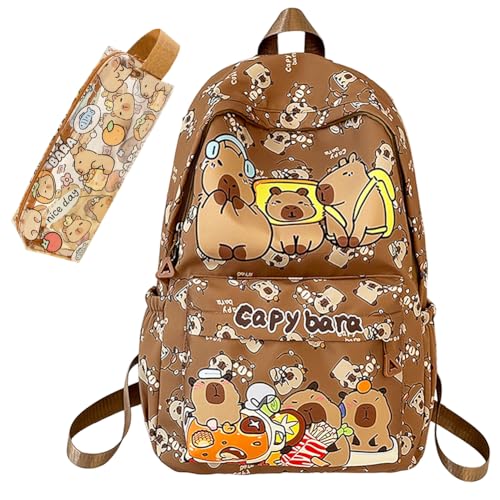 IFHDO Capybara Mochila infantil com estojo para lápis Capybara mochila escolar Satchel mala escolar para viagens e escola para meninos meninas, Castanho, M