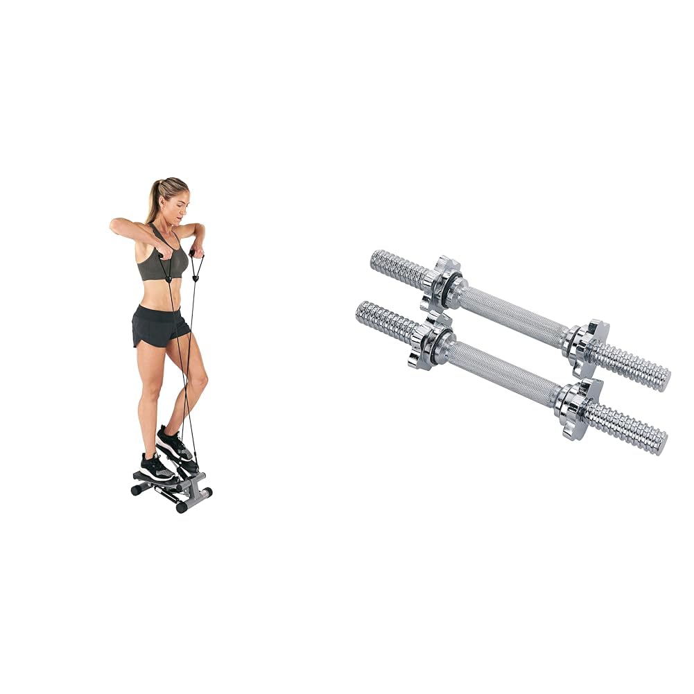 Sunny Health & Fitness Mini Stepper Machine, Stair Stepper Exercise Equipment - NO. 012-S and Unisex Sunny Health & Fitness 35 Cm Threaded Chrome Dumbbell Bar