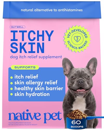GutWell Itchy Skin - Dog Itching Skin Relief & Seasonal Allergy Itch Relief for Dogs - Promotes Skin Hydration, Elasticity & Healthy Barrier with Triple-biotic Blend, Zinc, & Vitamin E - 60 Scoops
