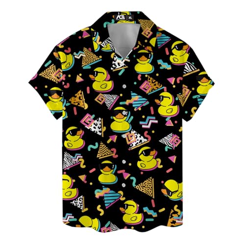 ACEPrints Camisa hawaiana para hombre, camisas casuales con botones para hombre, camisas hawaianas de manga corta con botones para hombre, Pato de goma (negro), M