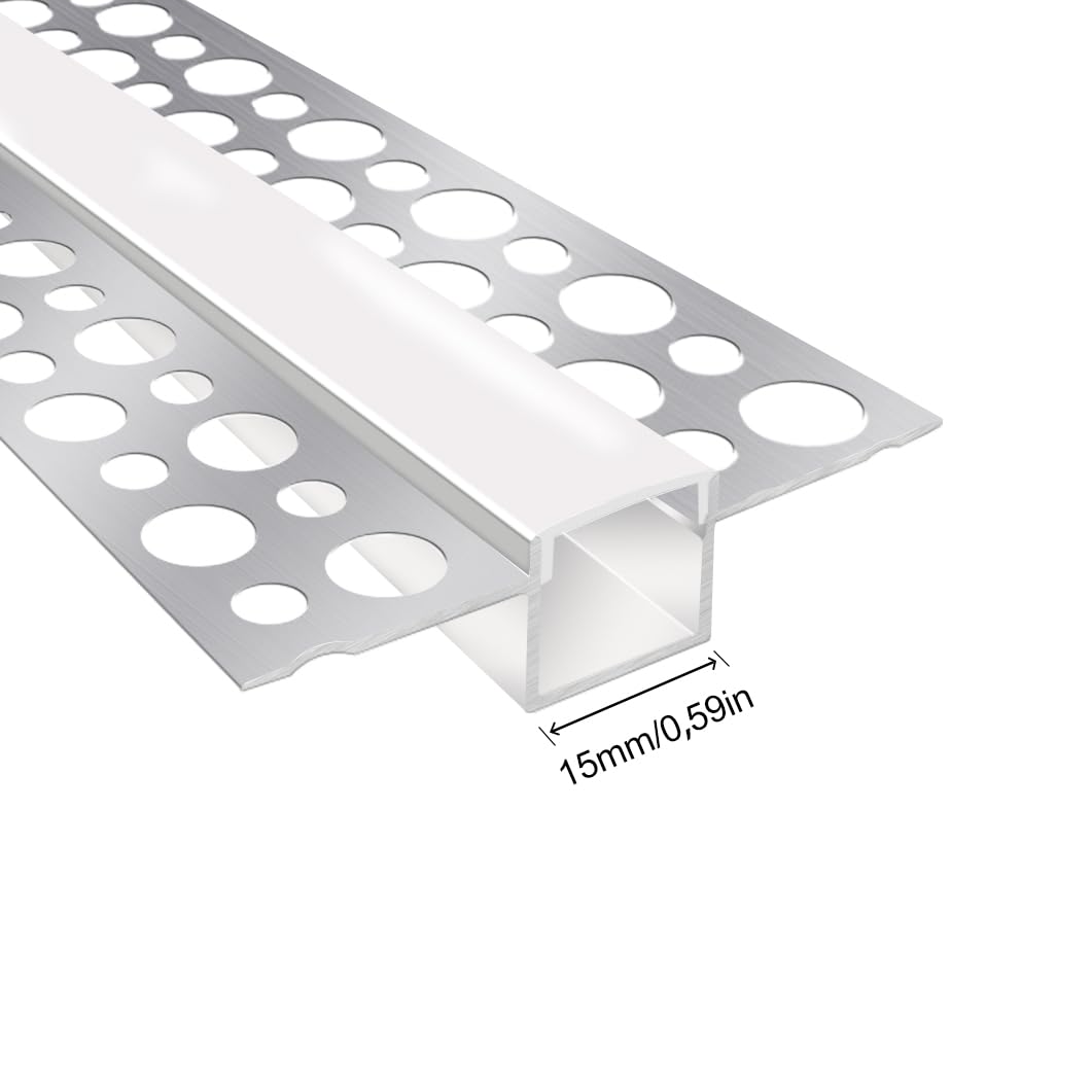 LEDLightsWorld Putzbares Aluminium LED profil für 12 mm LED Streifen, 4er Set 3,3 ft/1 m mit Milchiger Abdeckung, Einbau Trockenbauprofil für Decke und Wand