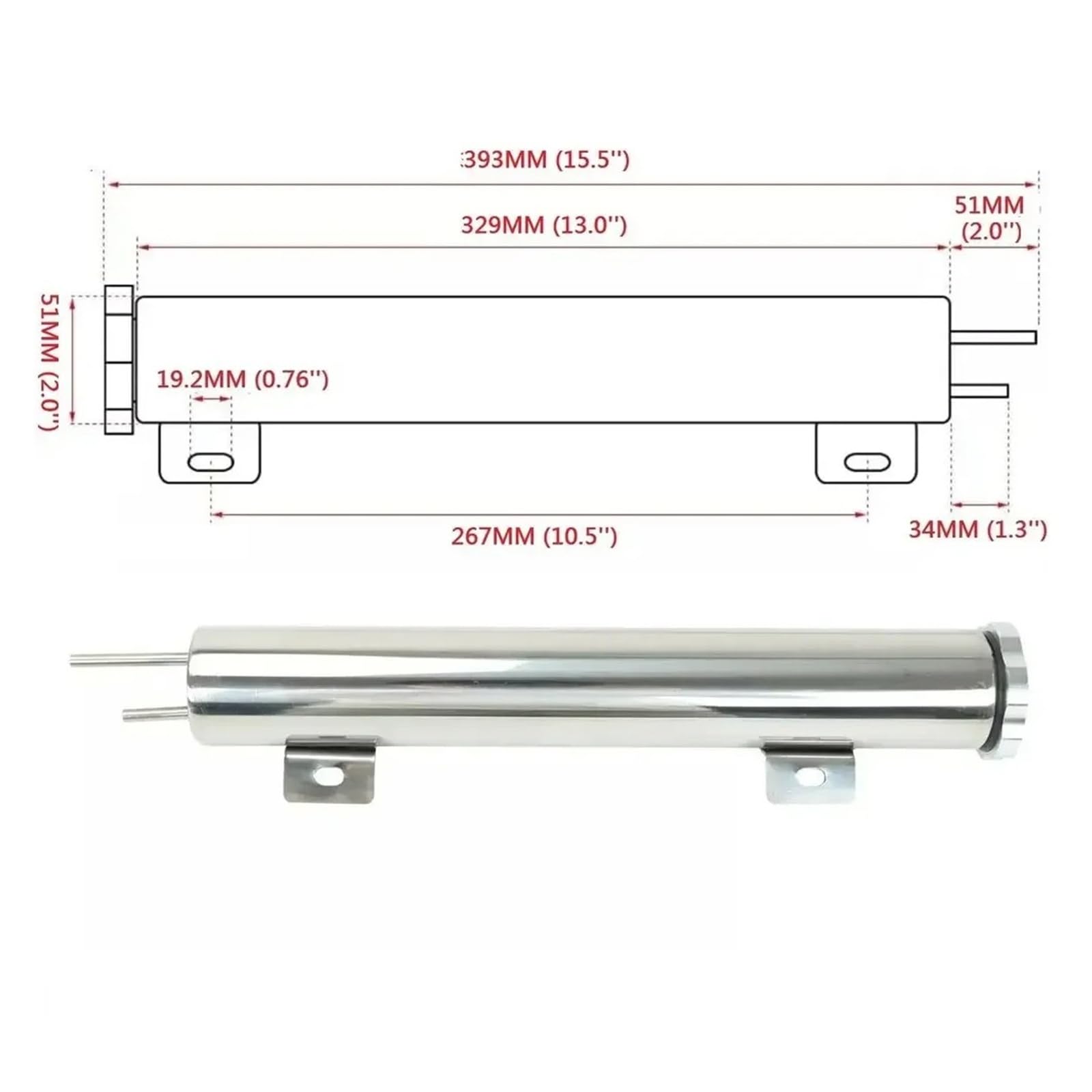 Accessoires Refroidissement Radiateur Modification Voiture 20OZ Réservoir Débordement Liquide EAcier Inoxydable Poli 2 "x 13" Vase De Liquide De Refroidissement
