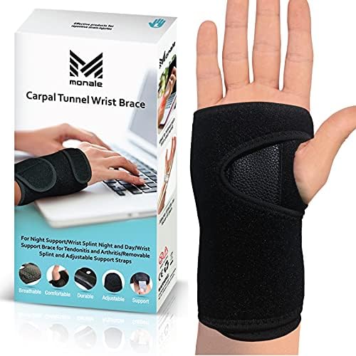 MONALE Carpal Tunnel Wrist Brace for Night Support/Wrist Splint Night and Day/Wrist Support Brace for Tendonitis and Arthritis/Removable Splint and Adjustable Support Straps (Black, Right Hand)