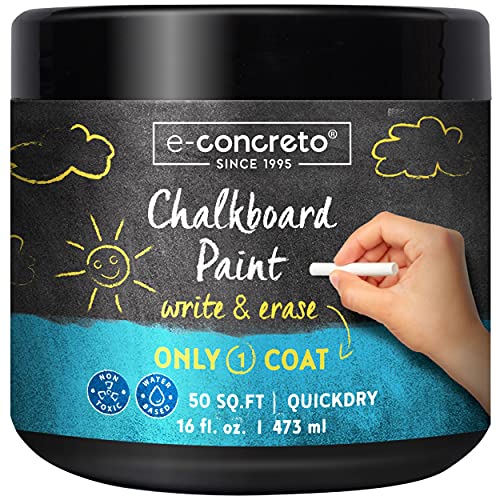 e-concreto One Coat Blackboard Paint Black + Chalk (16 fl. oz.) | Water-based and Non-toxic | Black Chalkboard Paint
