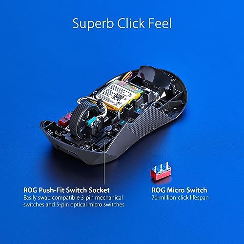 Image of ASUS ROG Gladius III Wireless Aimpoint Gaming Mouse - Right-Handed Ergonomic, 79g, Tri-Mode Connectivity, 36K DPI, up to 119Hr Battery, Hot-Swappable Switches, PC /Mac Support - Black