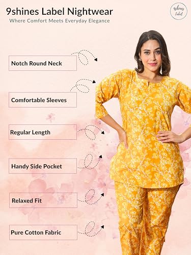 Image of 9shines Label Pure Cotton Printed Women Top & Pyjama Set | Pyjama co-ord Set | Night Suit | Lounge wear for Home | Nightwear Set for Women | Night Dress for Women Stylish (COPJ-5)