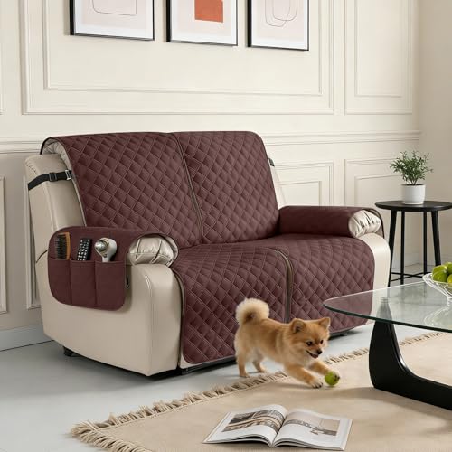 Image of TAOCOCO Recliner Protector,2 Seater Armchair Slipcovers,Waterproof Recliner Slipcovers,Recliner Covers with Pockets,Anti Slip Reclining Sofa Covers,Arm Chair Covers for Pets /Dogs /Kids(Chocolate)