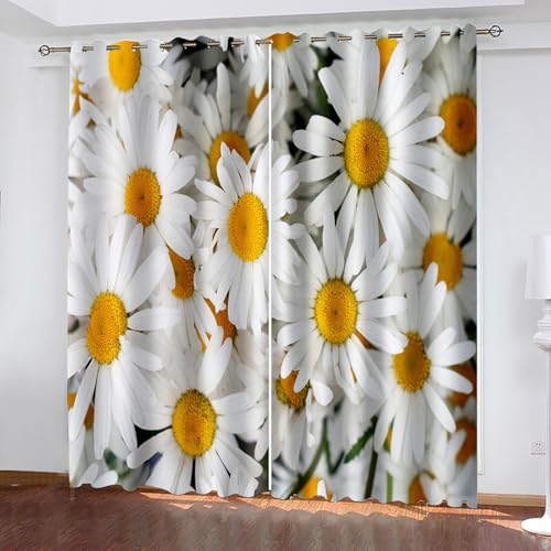 Musihy Juego de 2 paneles de cortinas para dormitorio, 52 x 108 pulgadas, con aislamiento térmico, con ojales superiores, ahorro de energía, color blanco y amarillo