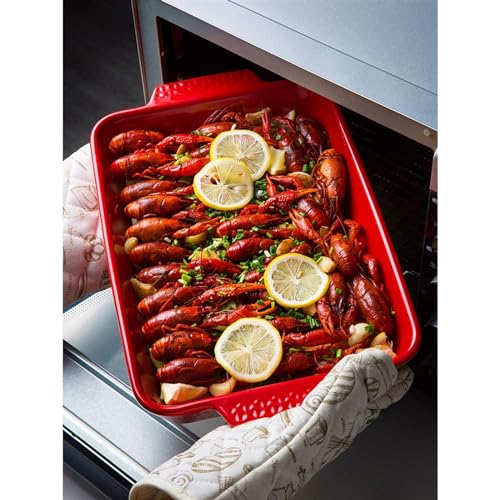Utensilios para hornear cerámica cuenco para asar rectangular de microondas con doble oreja 4