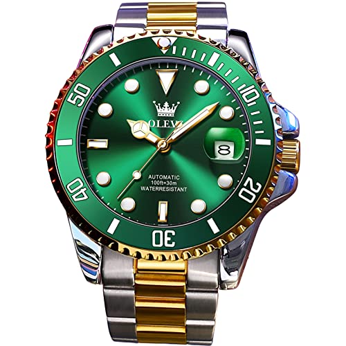 Green Watches,OLEVS Watch Men Waterproof Wrist Watches Automatic Watches Luxury Self Winding Mechanical Men's Wrist Watches Stainless Steel Luminous Calendar Watches relojes de Hombre